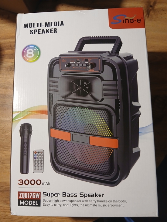 Sing-e Other - ZQ8175W 8" Portable Super Bass Speaker - Black with Orange Accents